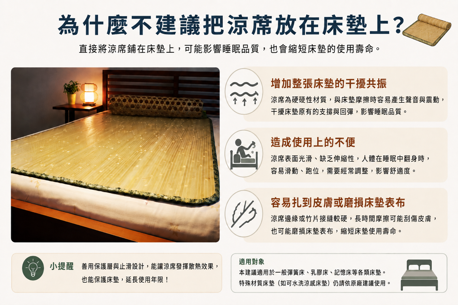 為什麼不建議把涼席/涼蓆放在床墊上