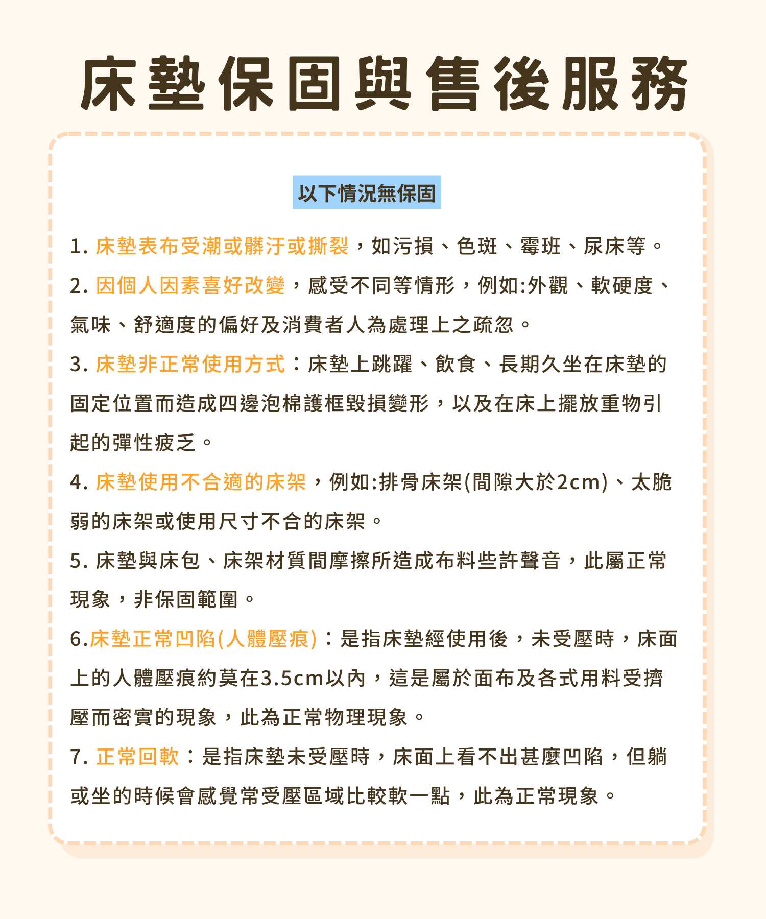 床墊超市保固資訊